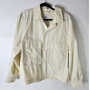 Zara Limited Edition Linen Pocket Jacket Mens Size Small Beige Lightweight